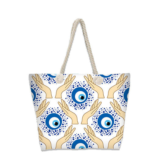 Evil Eye Beach Bag – Portable Travel Handheld Tote, Casual Shoulder Purse, Large Vacation Shopper