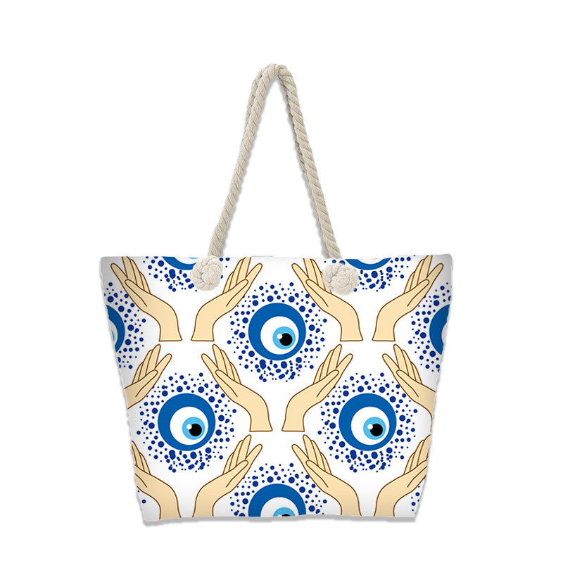 Evil Eye Beach Bag – Portable Travel Handheld Tote, Casual Shoulder Purse, Large Vacation Shopper