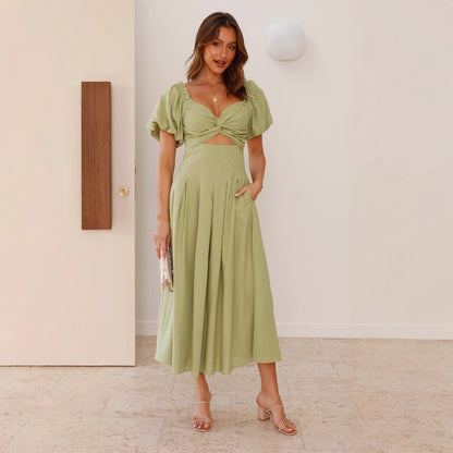 Sexy hollow women's senior sense slim A word waist medium and long dress