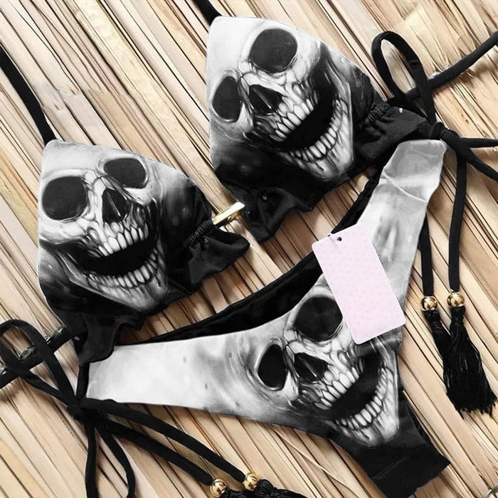 Bikini printed strap swimsuit set backless split swimsuit