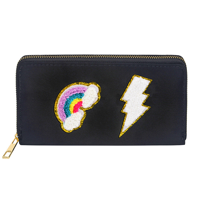 Cartera bordada con el alfabeto para mujer, monedero largo, tarjetero de nailon con cremallera, monedero multifuncional 