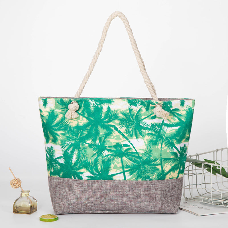 Bolsa de compras de gran capacidad, de cuerda de cáñamo, con estampado de tinta de lino, bolso de playa, bolso de hombro con diseño de grulla de corona roja, bolso de playa para mujer, estilo hobo