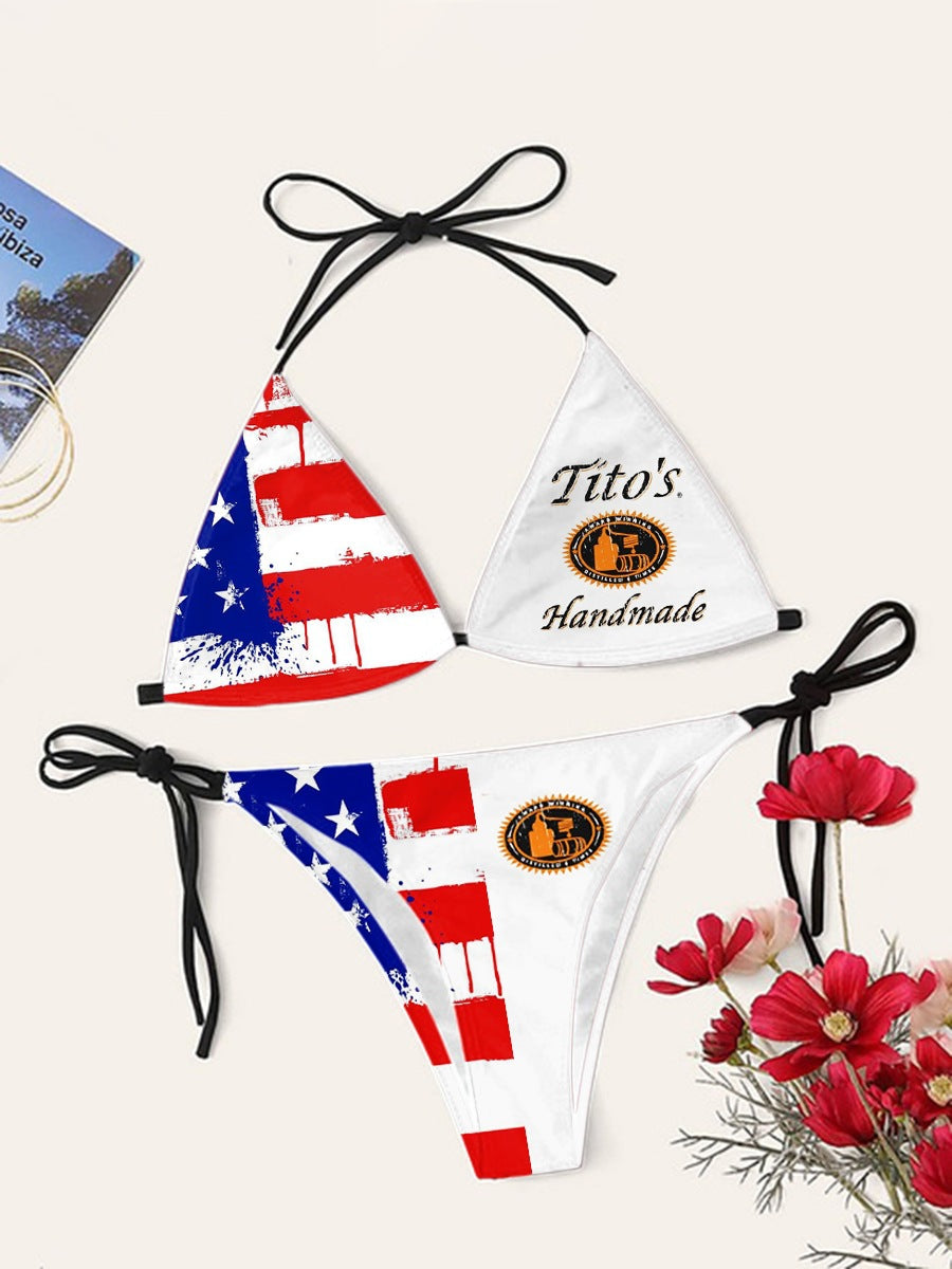 Digital Print Sexy Halter Bikini Set - Two-Piece Adjustable Swimwear for Women