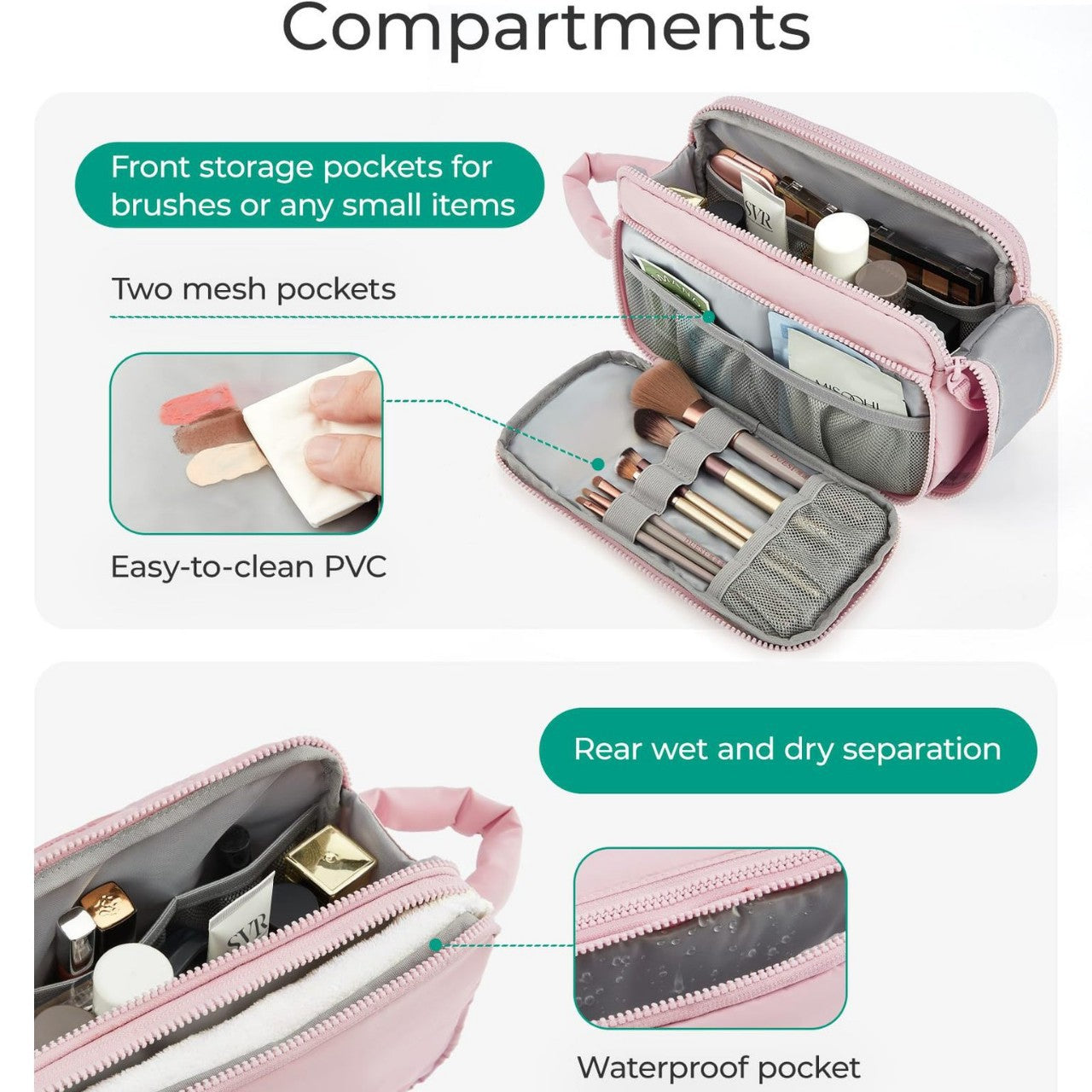 Neceser de viaje portátil – Bolsa de cosméticos compacta para guardar maquillaje, neceser de viaje con organizadores, bolsa de almacenamiento de cosméticos duradera para las necesidades de belleza en cualquier lugar 