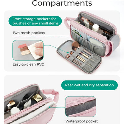 Neceser de viaje portátil – Bolsa de cosméticos compacta para guardar maquillaje, neceser de viaje con organizadores, bolsa de almacenamiento de cosméticos duradera para las necesidades de belleza en cualquier lugar 