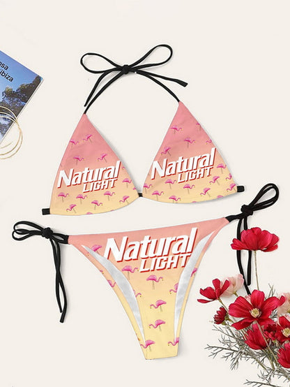 Bikini printed strap swimsuit set backless split swimsuit