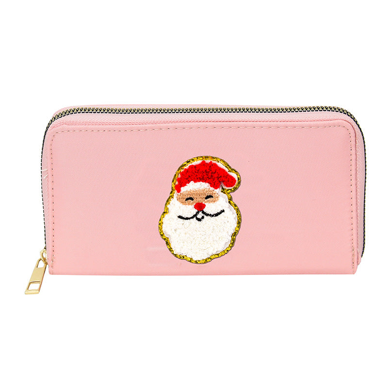 Cartera bordada con el alfabeto para mujer, monedero largo, tarjetero de nailon con cremallera, monedero multifuncional 