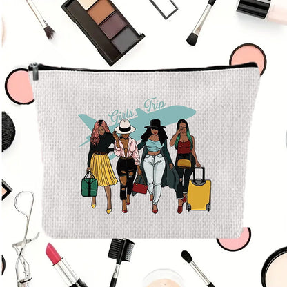 Linen printed cosmetic bag, cosmetic lipstick storage bag, small simple zipper evening clutch bag,