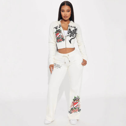 Graffiti print pattern women's high street y2k short sweater set