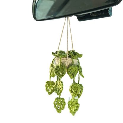 Colgante de planta de coche Decoración de coche Colgante de espejo retrovisor Lana creativa en el coche