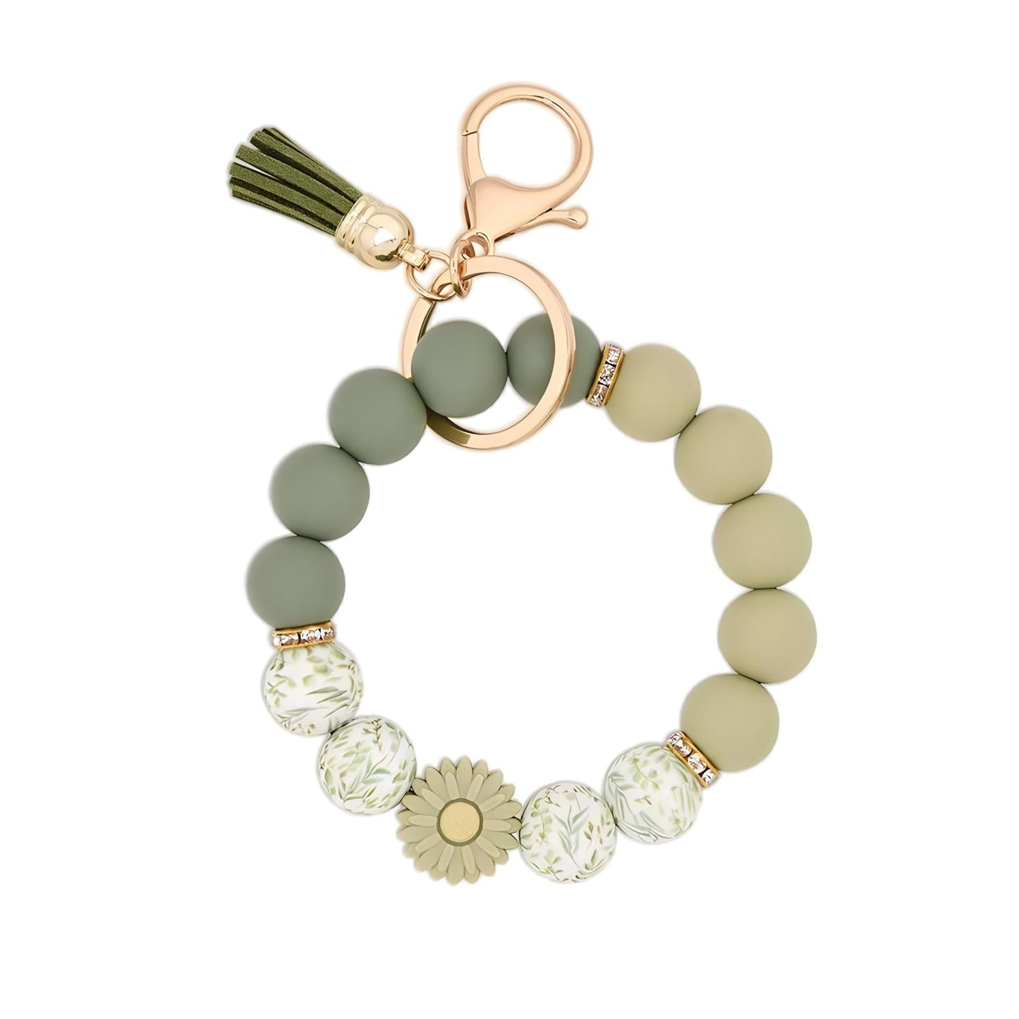 Llavero con borla de PU y cuentas de silicona para bolso, pulsera, llavero de coche, para mujeres y niñas 