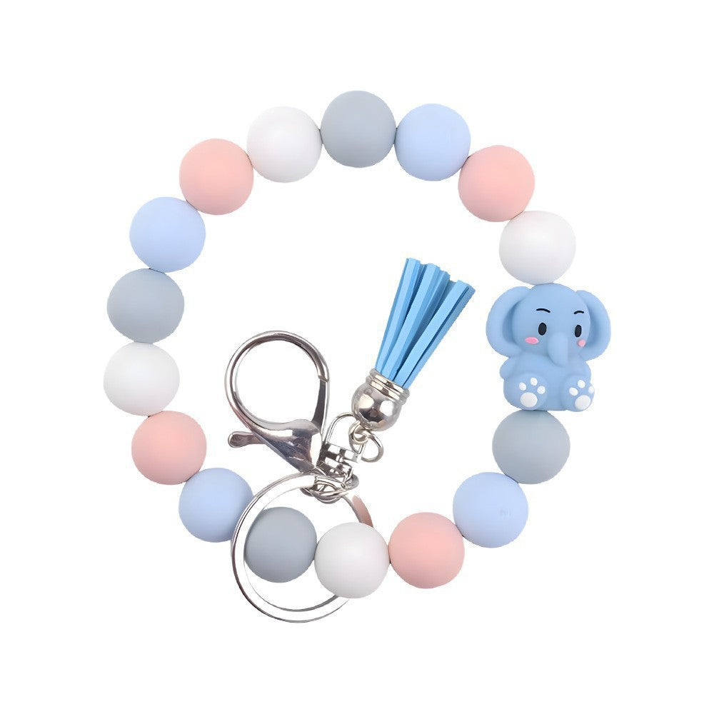 Llavero con borla de PU y cuentas de silicona para bolso, pulsera, llavero de coche, para mujeres y niñas 