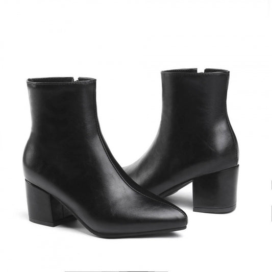 Chunky Heel Ankle Boots with Zipper