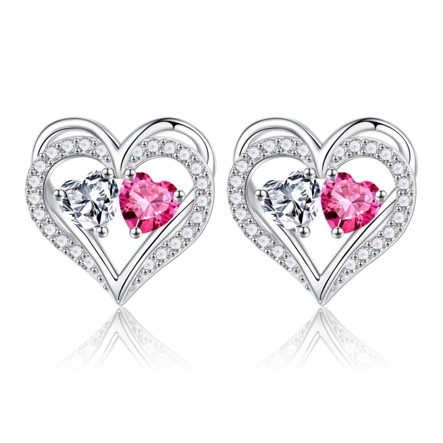 Sterling Silver Birthstone Heart Earrings new