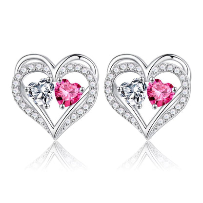 Sterling Silver Birthstone Heart Earrings new
