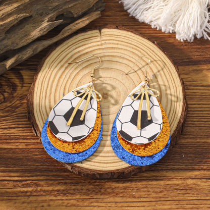 Sports Team Faux Leather Earrings - Volleyball, Basketball, Football, Baseball Geometric Drop Dangle Earrings