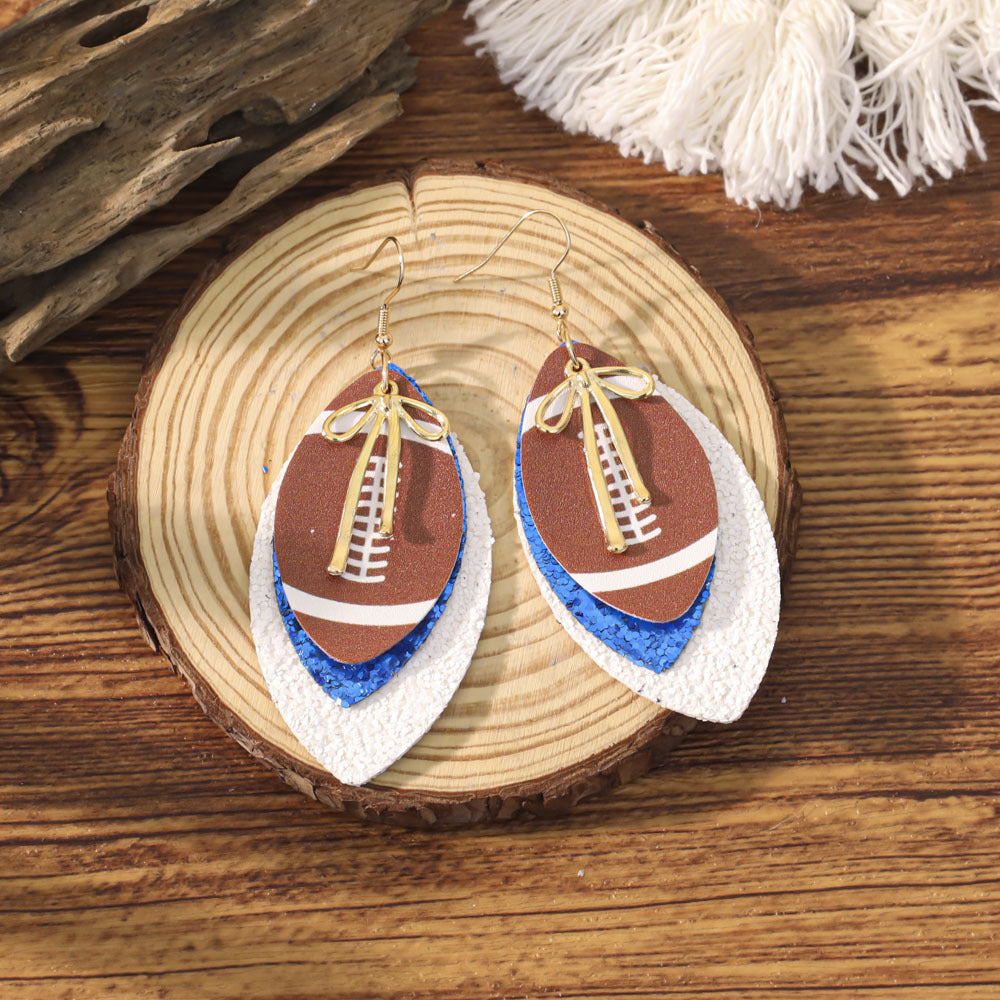 Sports Team Faux Leather Earrings - Volleyball, Basketball, Football, Baseball Geometric Drop Dangle Earrings