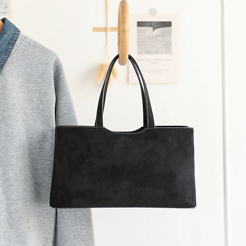 Bolso retro sencillo - Bolso baguette de ante versátil para llevar al hombro al estilo hobo 