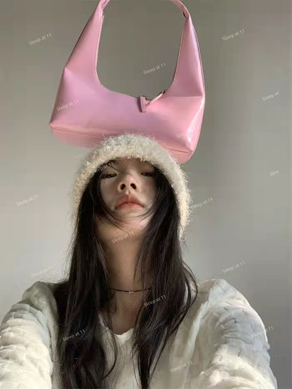 Designer retro crescent bag, small hobo bag, lacquered retro shoulder bag, female hobo handbag