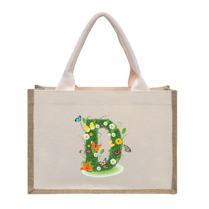 Bolsa de tela de algodón y lino, bolsa de tela con letras estampadas, bolso ligero portátil, bolsa de regalo para compras 