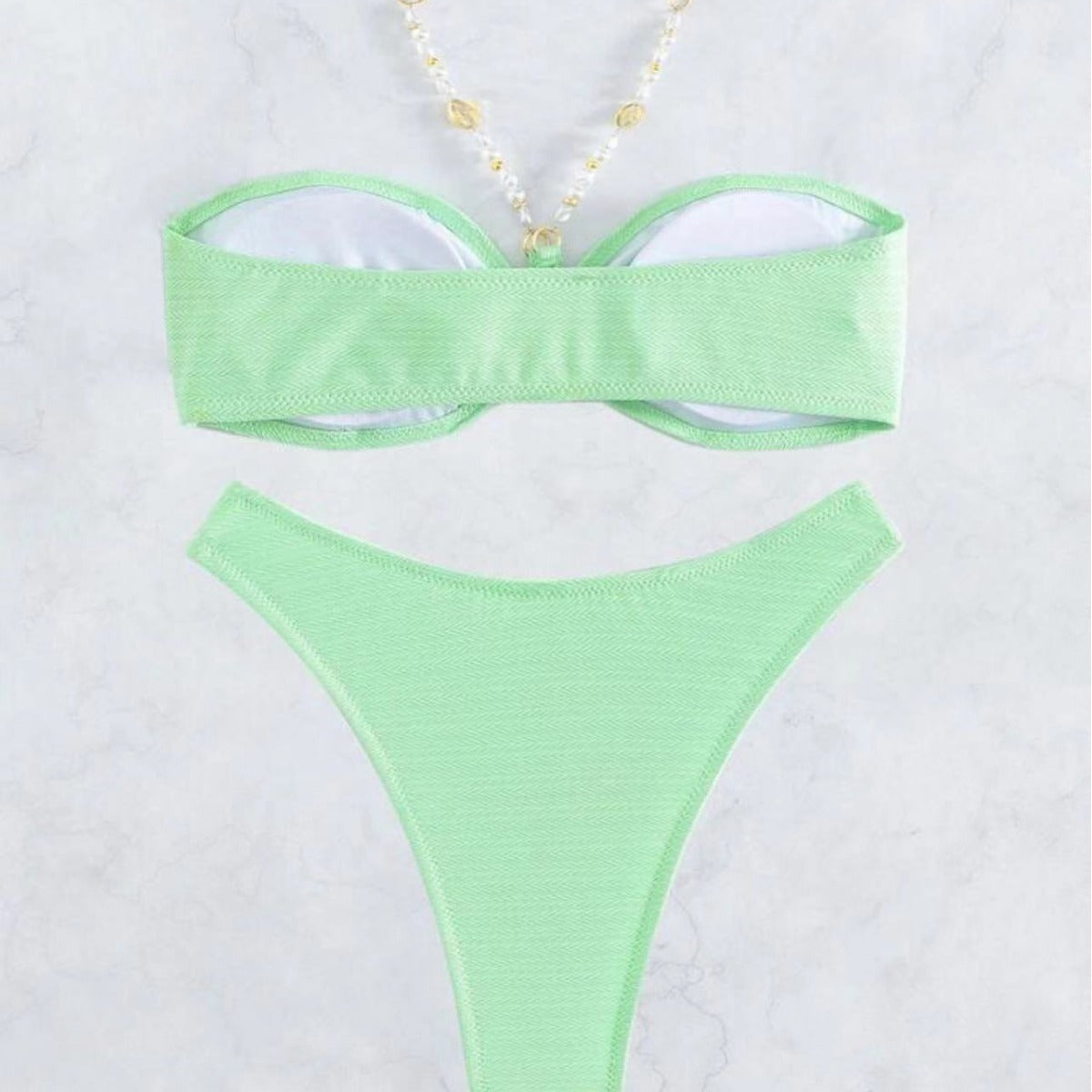 Sexy Solid Color Halter Bikini - Ruched Bust Ladies Beach Swimsuit -dropshippingabc.com