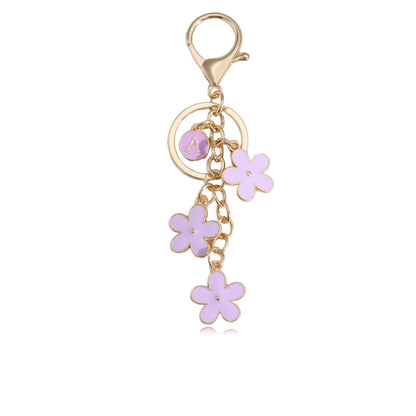 Initial Keychain White/Pink Flower Charms for Key Cute Letter Keyring Bag Charm 26 Letter Cherry Blossom Daisy Keychain -dropshippingabc.com