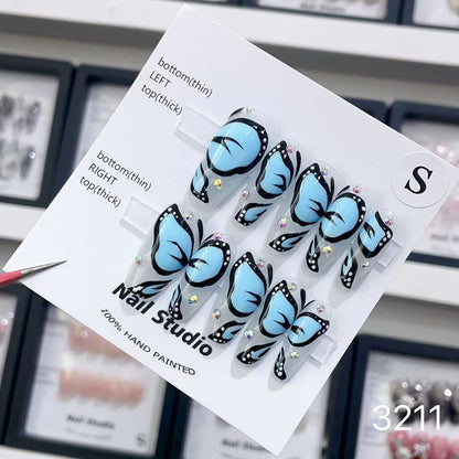 1025- Uñas postizas hechas a mano, de presión, removibles