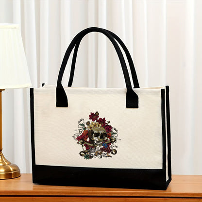 Bolsa de lona, ​​bolsa de lona estampada de gran capacidad para mujer, bolsa de compras portátil, impermeable y a la moda 