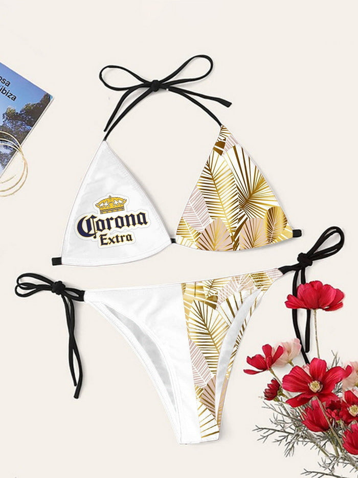 Bikini printed strap swimsuit set backless split swimsuit
