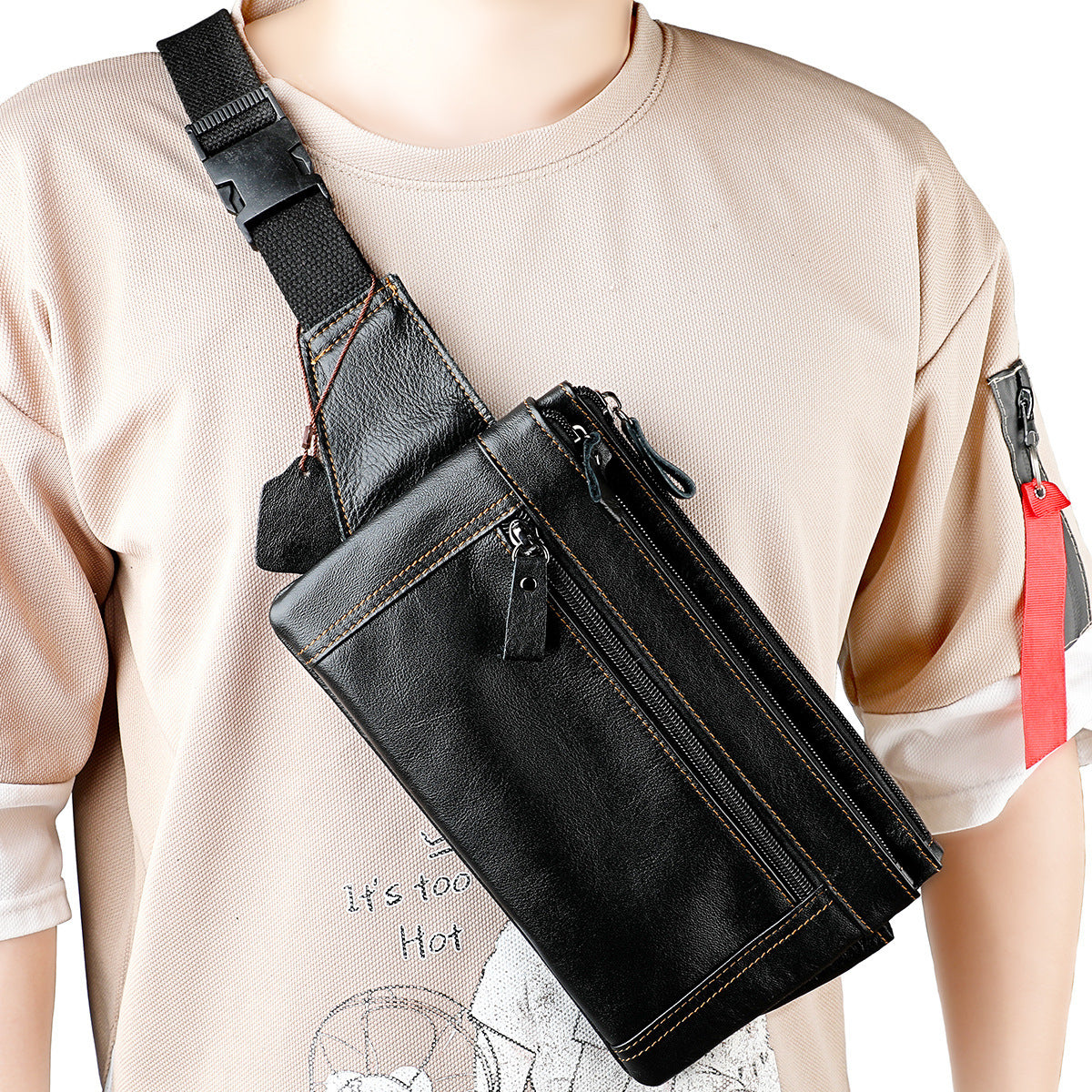 Riñonera multifuncional de piel auténtica para hombre y mujer – Ideal para viajes, deportes, correr y vacaciones, con múltiples bolsillos.