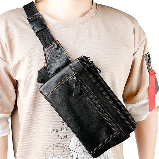 Riñonera multifuncional de piel auténtica para hombre y mujer – Ideal para viajes, deportes, correr y vacaciones, con múltiples bolsillos.
