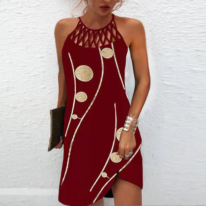 Spring and summer ethnic style positioning printing mesh belt sleeveless dress women's elegant retro