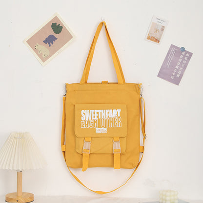 Carry letter pattern printed canvas bag, student shoulder canvas bag, shopping bag with zipper, tote canvas bag
