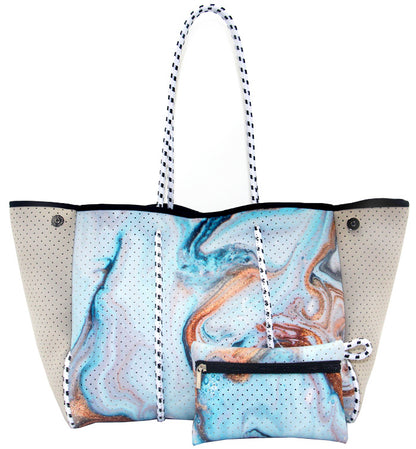 Camo Leopard Black Print Beach Tote – Women’s Neoprene Travel Bag, Diving Fabric Casual Handbag