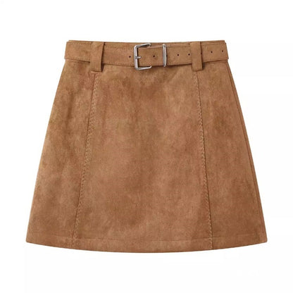 Brown Suede A-Line Mini Skirt