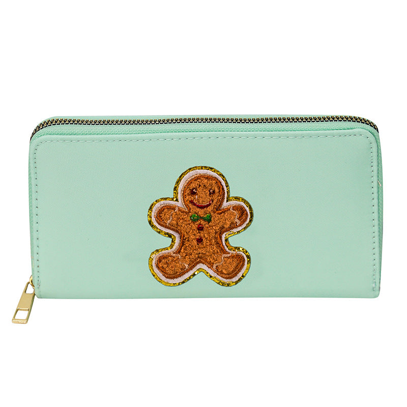 Cartera bordada con el alfabeto para mujer, monedero largo, tarjetero de nailon con cremallera, monedero multifuncional 