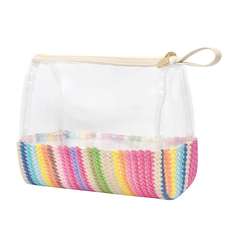 Ladies straw wristlet purse, Cosmetics storage bag transparent, toiletries storage bag, Transparent Cosmetic Bag,