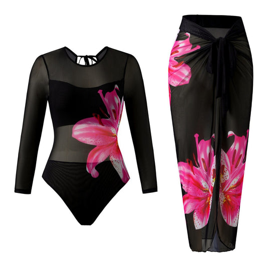 Women's Long Sleeve One Piece Swimsuit Sun Protection Quick Dry Bathing Suit
