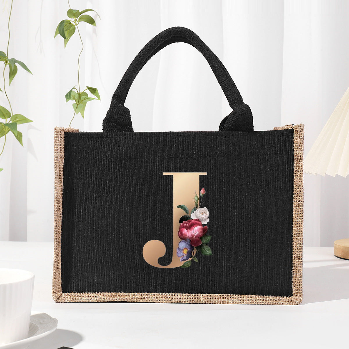 Bolsa de tela de algodón y lino, bolsa de tela con letras estampadas, bolso ligero portátil, bolsa de regalo para compras 