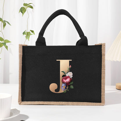 Bolsa de tela de algodón y lino, bolsa de tela con letras estampadas, bolso ligero portátil, bolsa de regalo para compras 