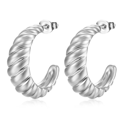 Ribbed C-Shape Hoop Earrings