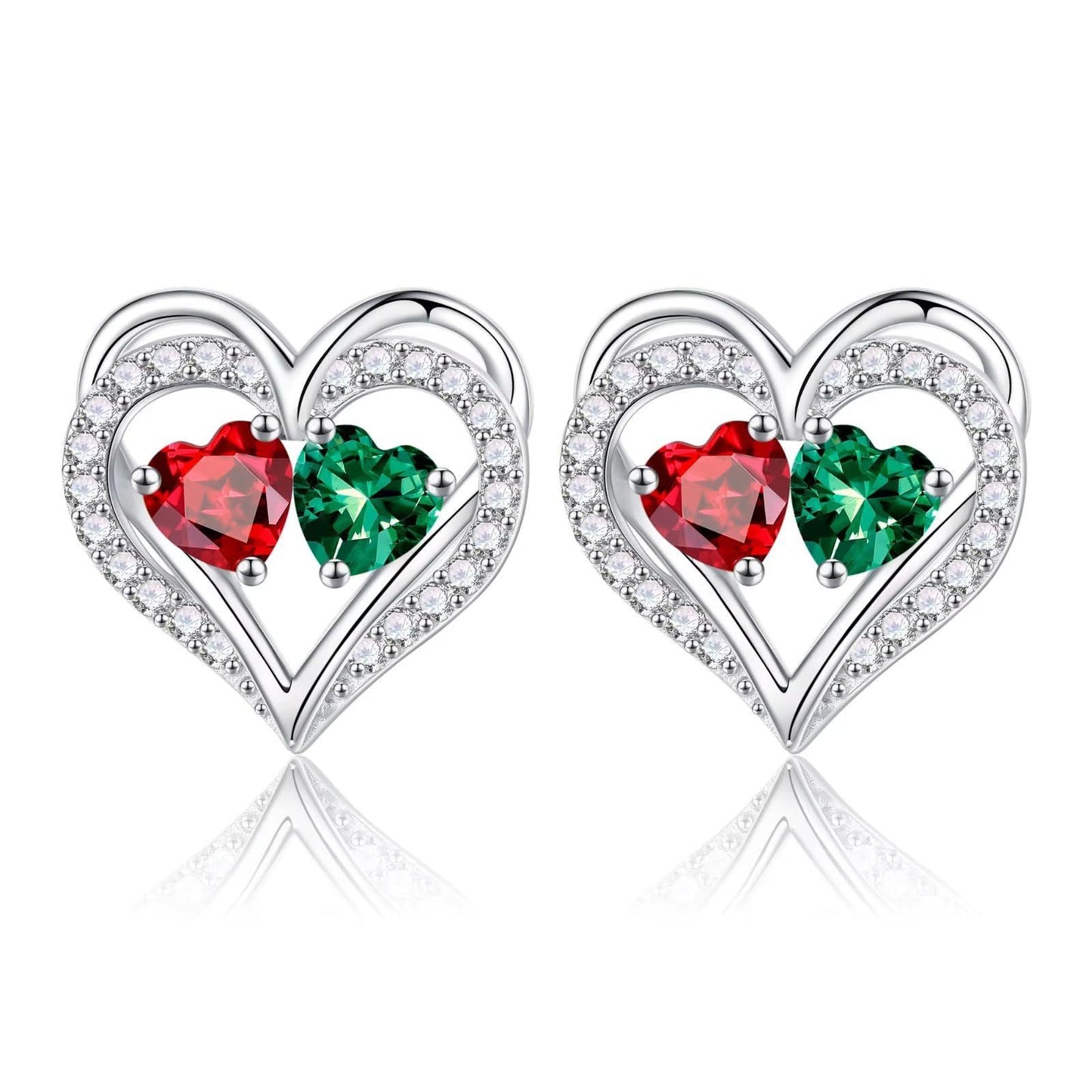 Sterling Silver Birthstone Heart Earrings new