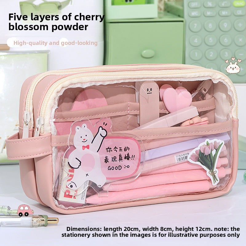 Estuche transparente de gran capacidad para lápices: caja de material escolar con diseño perfecto para niñas de primaria y secundaria, con separación sencilla. 