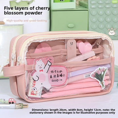 Estuche transparente de gran capacidad para lápices: caja de material escolar con diseño perfecto para niñas de primaria y secundaria, con separación sencilla. 
