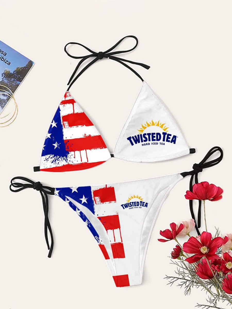 Digital Print Sexy Halter Bikini Set - Two-Piece Adjustable Swimwear for Women