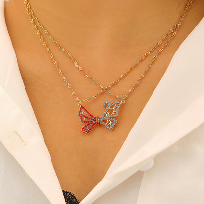Butterfly Necklace & Bracelet Best Friend BFF Color Zircon Asymmetric Magnetic Jewelry