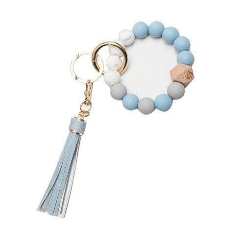 PU Tassel Keychain Women's Bag charm Silicone Beaded Keychain Wristlet Key Ring Bracelet Cute Car Key Chain Holder for Women Girls -dropshippingabc.com