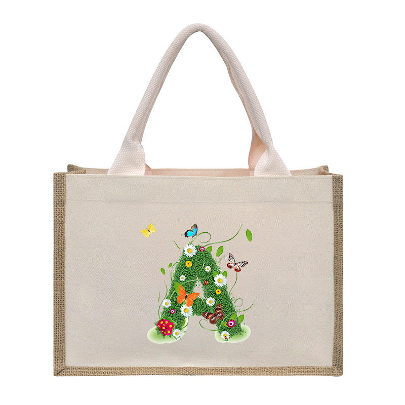 Bolsa de tela de algodón y lino, bolsa de tela con letras estampadas, bolso ligero portátil, bolsa de regalo para compras 