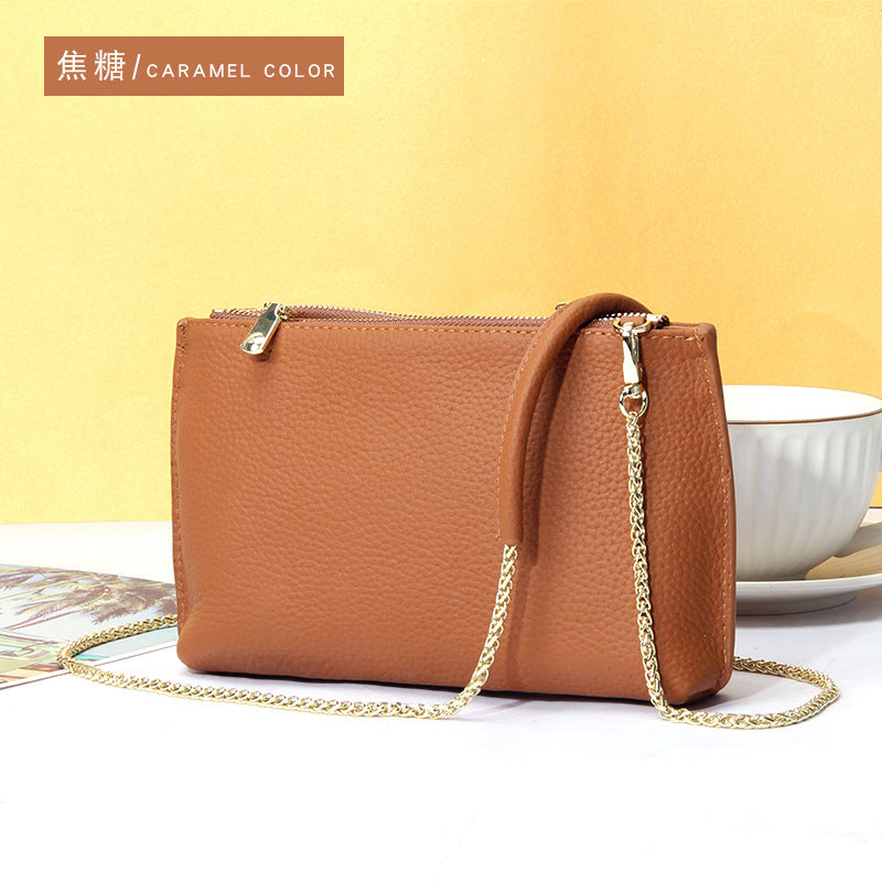 Bolso bandolera sencillo de piel auténtica para mujer, bolso elegante de gran capacidad, bolso tote con doble cremallera, bolso de cadena de piel 