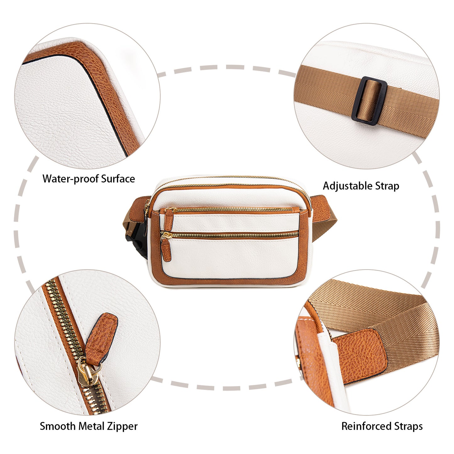 Riñonera multifuncional de moda: bolso de hombro ajustable, ideal para viajes, deportes y correr. Confeccionada en piel vegana. Bolso bandolera elegante para mujer. 